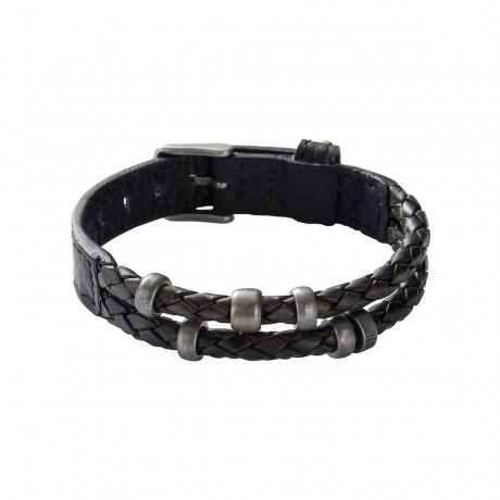 FOSSIL Bracelet Cuir noir Acier JF85460040