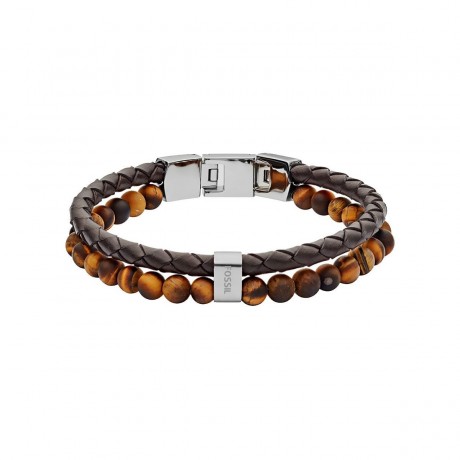 FOSSIL Bracelet Cuir marron Oeil-de-tigre Acier JF03118040