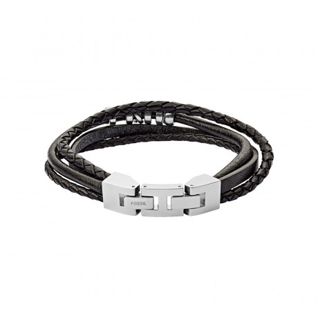 FOSSIL Bracelet multi rangs Cuir noir Acier JF03183040