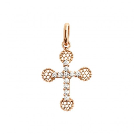 Pendentif Petite Croix Dentelle Or rose Diamants