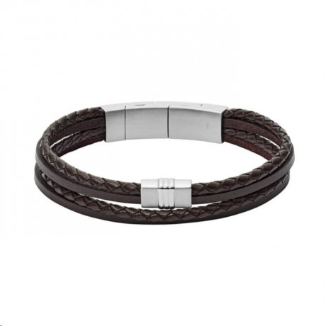 FOSSIL Bracelet multi-rangs Cuir brun Acier JF02934040