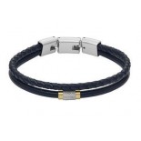 FOSSIL Bracelet All Stacked Up Acier, cuir bleu marine JF04703998