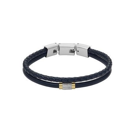 FOSSIL Bracelet All Stacked Up Acier, cuir bleu marine JF04703998