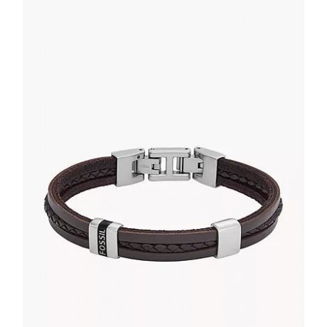 FOSSIL Bracelet Leather Essentials Acier cuir brun JF04133040