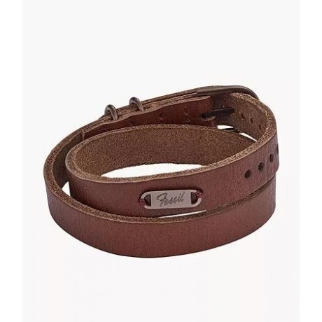 FOSSIL Bracelet Heritage Acier cuir brun JF04127200