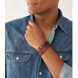 FOSSIL Bracelet Heritage Acier cuir brun JF04127200