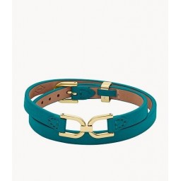 Bracelet Heritage D-Link Acier doré cuir bleu fumé