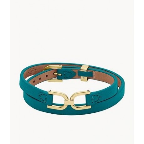 FOSSIL Bracelet Heritage D-Link Acier doré cuir bleu fumé JF04438710