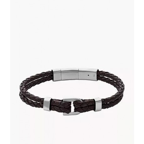 FOSSIL Bracelet Heritage D-Link Acier cuir brun JF04203040