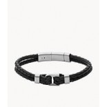 FOSSIL Bracelet Heritage D-Link Acier cuir noir JF04202040