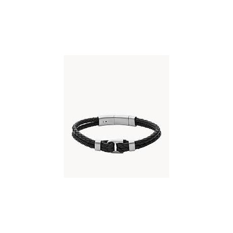 FOSSIL Bracelet Heritage D-Link Acier cuir noir JF04202040