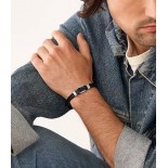 FOSSIL Bracelet Heritage D-Link Acier cuir noir JF04202040