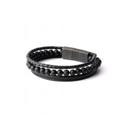 Bracelet Triple Black Agate 6 mm