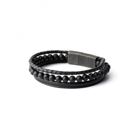 Bracelet Triple Black Agate 6 mm