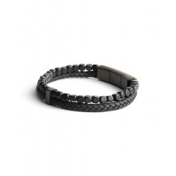 Bracelet Double Black Agate 4 mm
