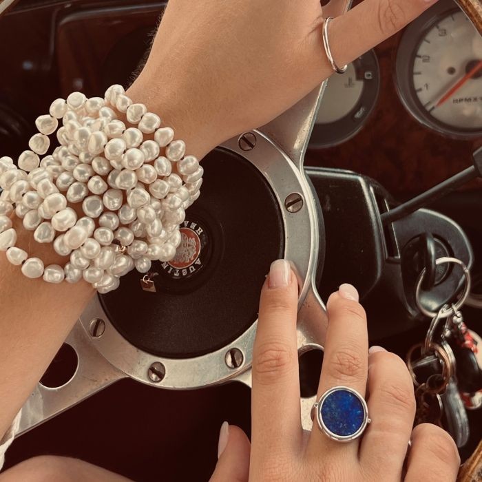 Bague Disk Ring lapis lazuli en Or Blanc GINETTE NY REVLG