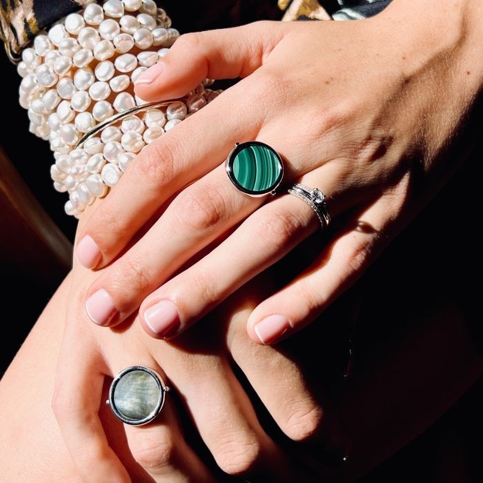 Bague Disc Ring Or blanc Malachite GINETTE NY REVMG