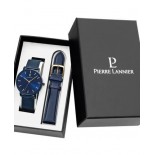 PIERRE LANNIER Coffret Essential 41 mm Quartz + Cuir Bleu 388C466