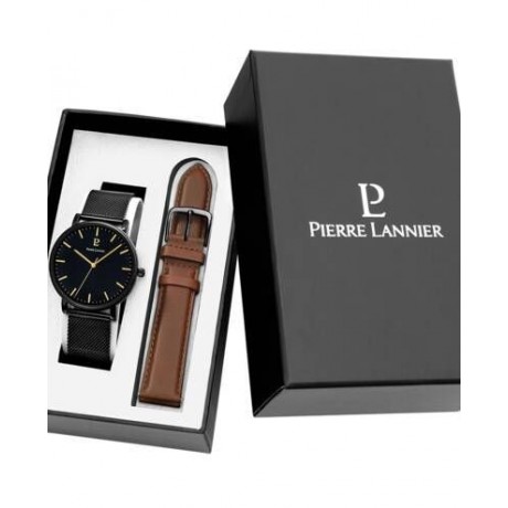 PIERRE LANNIER Coffret Essential 41 mm Quartz + Cuir Brun 388C439