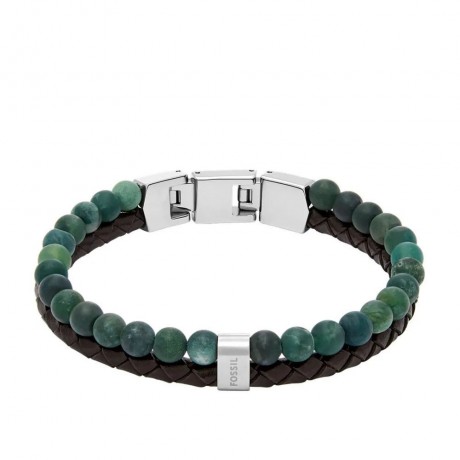 FOSSIL Bracelet Perles Bleu-Vert Cuir marron JF04854040