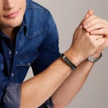 FOSSIL Bracelet Perles Bleu-Vert Cuir marron JF04854040