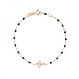 GIGI CLOZEAU Bracelet Croix Or rose Résine noire Diamants B3CO010R2017DI