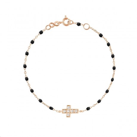 GIGI CLOZEAU Bracelet Croix Or rose Résine noire Diamants B3CO010R2017DI