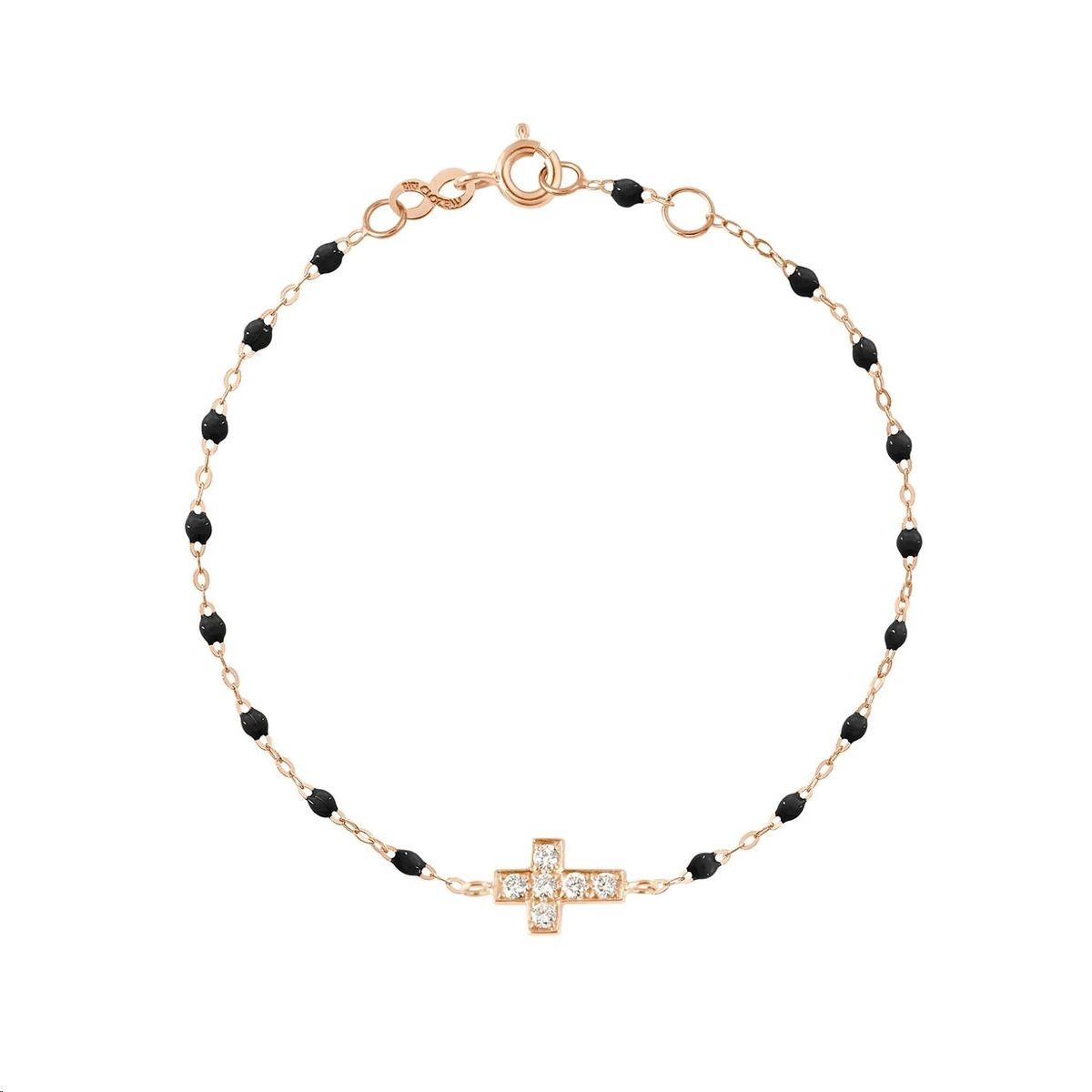 GIGI CLOZEAU Bracelet Croix Or rose Résine noire Diamants B3CO010R2017DI