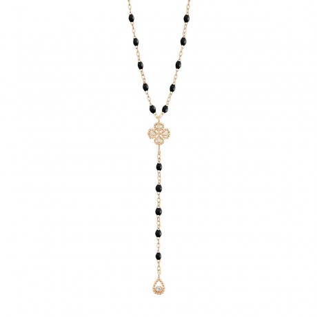 GIGI CLOZEAU Collier Lucky Trèfle Or rose Diamants Résine noire B1LK006R2045DI