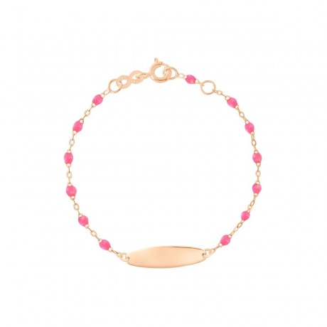 Little Gigi Plaque ovale Or rose Résine rose fluo