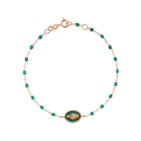 Bracelet Madone Or rose Résine émeraude