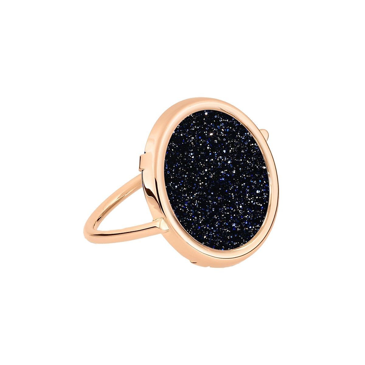 Bague Disc Ring Or rose Pierre de sable bleu
