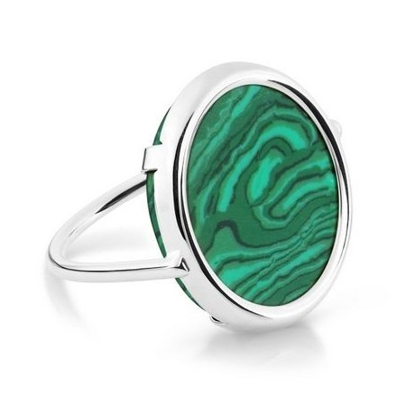 Bague Disc Ring Or blanc Malachite