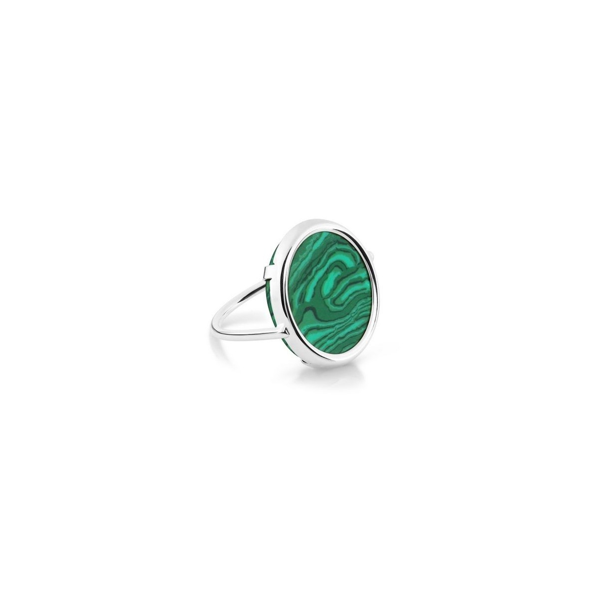 Bague Disc Ring Or blanc Malachite